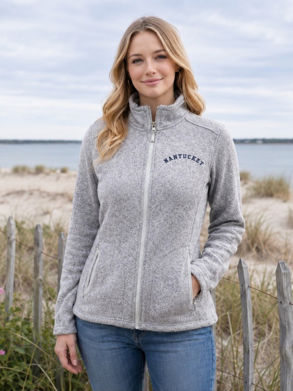 Charles River Breezin' Up Nantucket Fleece Jacket L Gray Full Zip‎